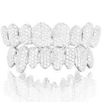 10K White Gold Honeycomb Setting Diamonds Gold Grillz Set