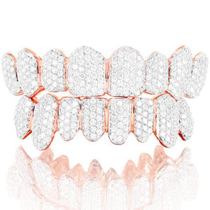 10K Rose Gold Honeycomb Diamond Setting Full Iced Out Gold Grillz Set