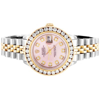 Rolex 26MM Two Tone Datejust Pink Face Diamond Bezel