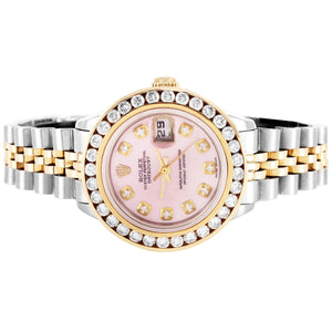 Rolex 26MM Two Tone Datejust Pink Face Diamond Bezel