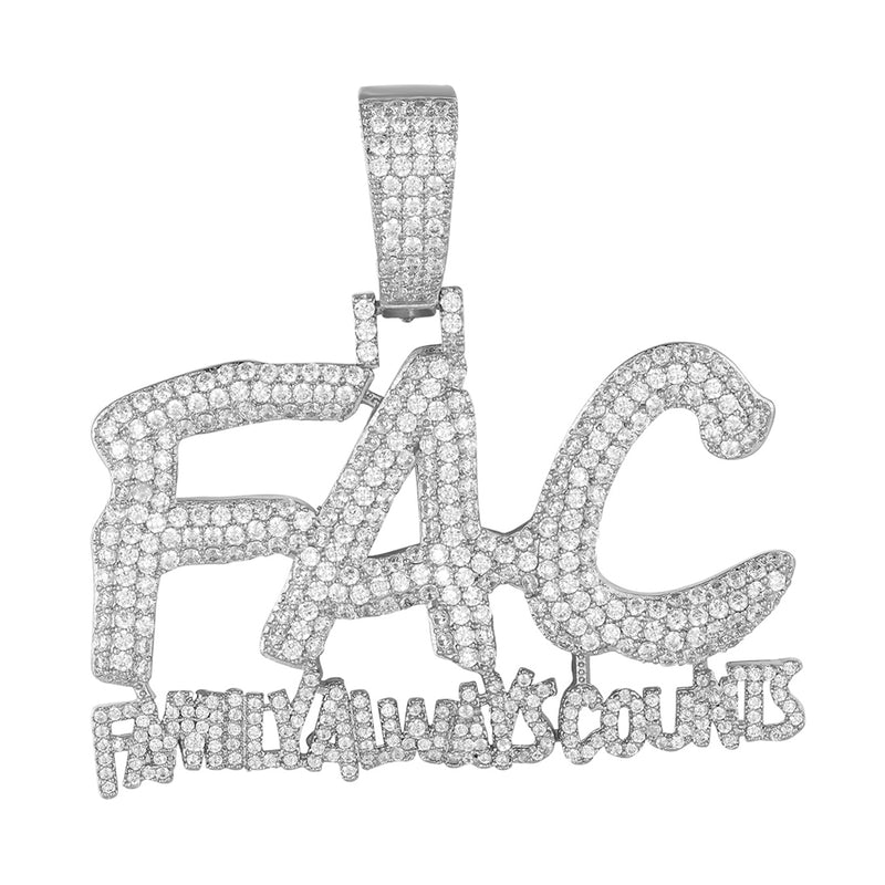 .925 Silver FAC Family Always Counts Bubble Font Pendant