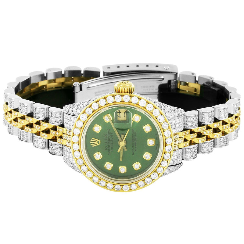 Diamond Rolex 26MM Two Tone Datejust Green Face