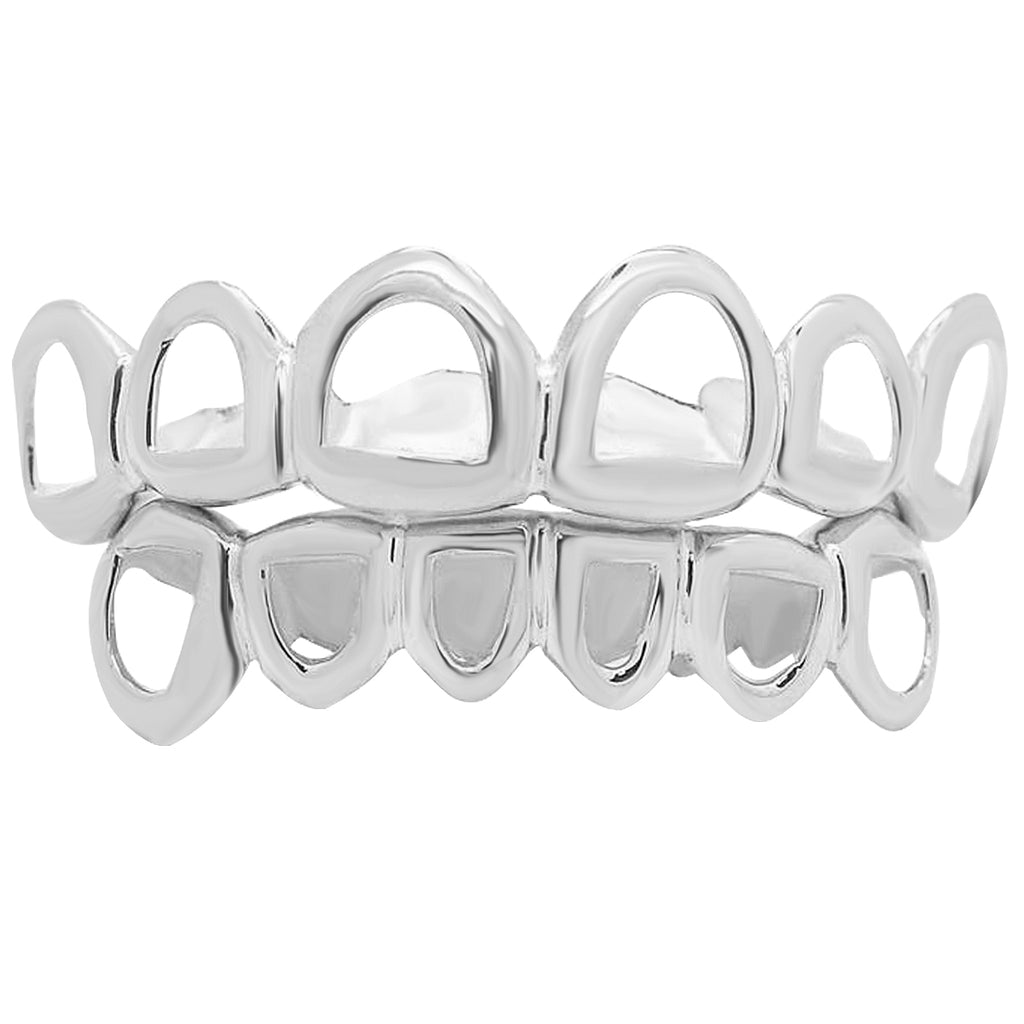 10K 14K 18K Solid White Gold Open Face Cutout Custom Grillz