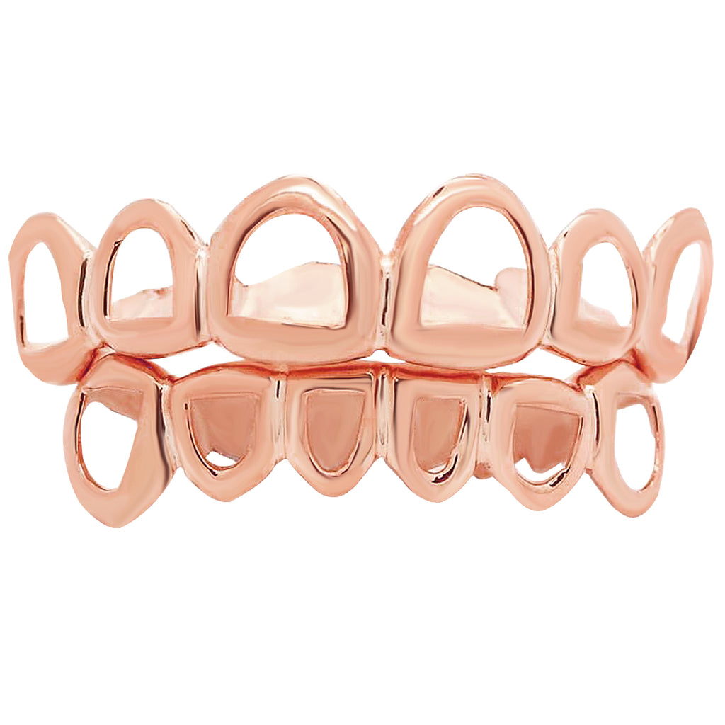 10K 14K 18K Solid Rose Gold Open Face Cutout Custom Grillz