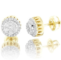 10K Gold Double Layered Cluster Round Diamonds Stud Earrings