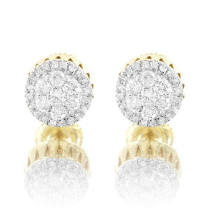 10K Gold Double Layered Cluster Round Diamonds Stud Earrings