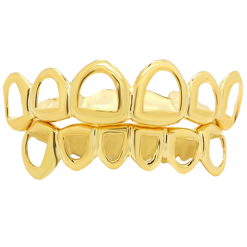 10K 14K 18K Solid Gold Open Face Cutout Custom Grillz