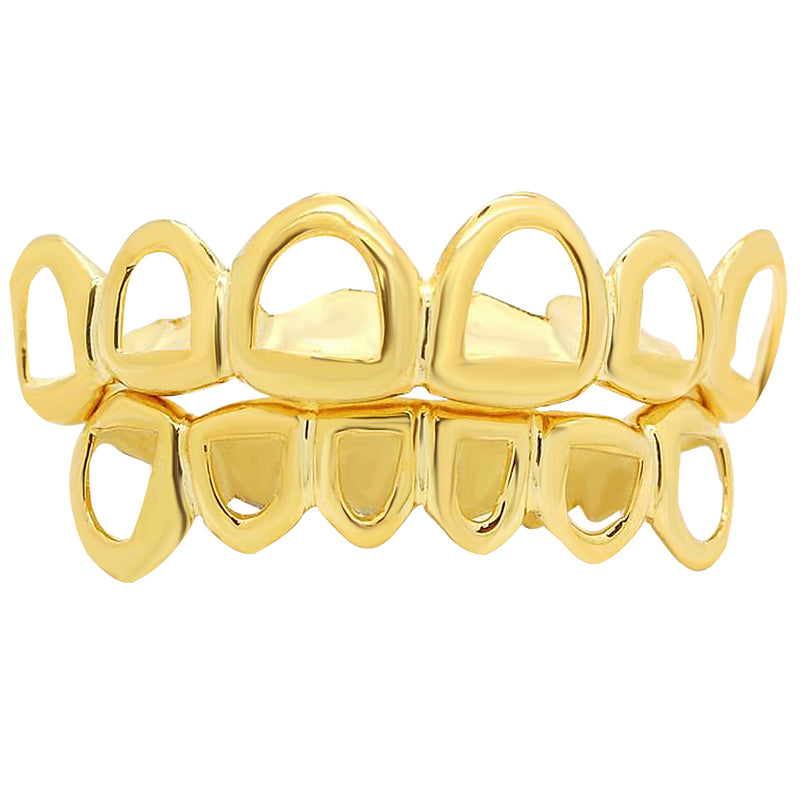 10K 14K 18K Solid Gold Open Face Cutout Custom Grillz