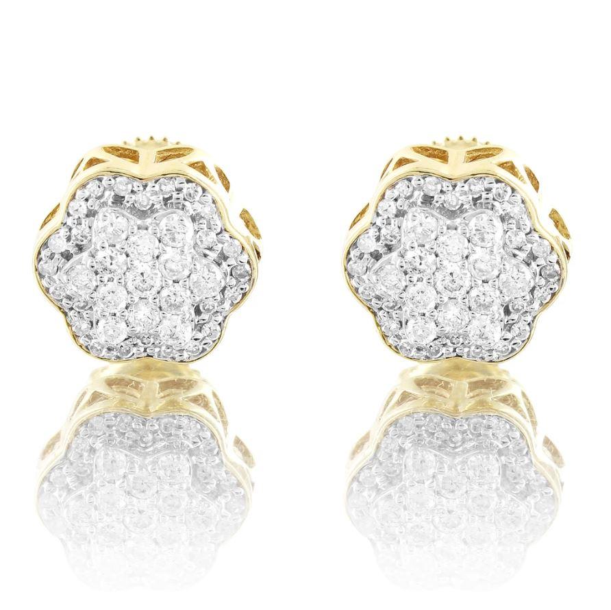 10K Gold Flower Set Diamonds Cluster Earrings