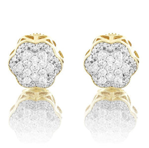 10K Gold Flower Set Diamonds Cluster Earrings