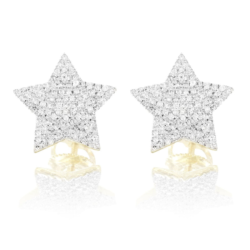 10K Gold Star Shape Diamond Earrings 5 Point Screw Back