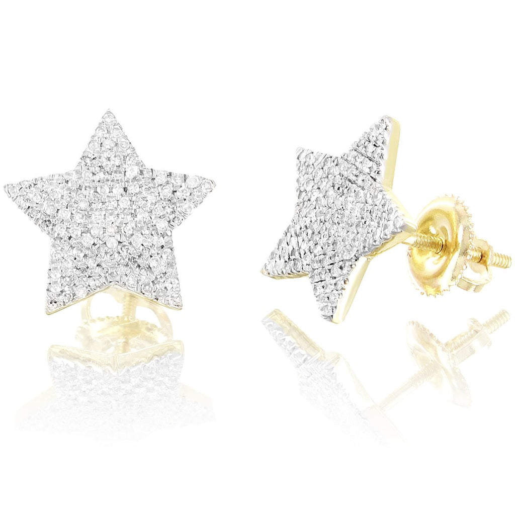 10K Gold Star Shape Diamond Earrings 5 Point Screw Back