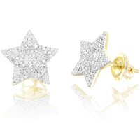 10K Gold Star Shape Diamond Earrings 5 Point Screw Back