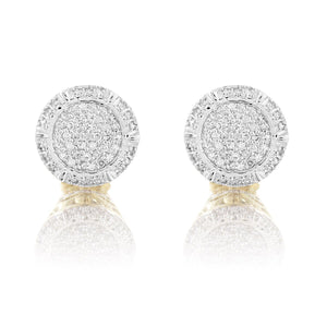 10K Yellow Gold Circle Pave Set Diamond Earrings