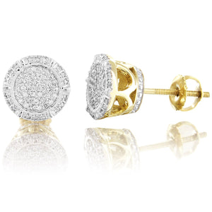 10K Yellow Gold Circle Pave Set Diamond Earrings