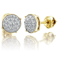 10K Yellow Gold Circle Diamond Earrings Round Cut