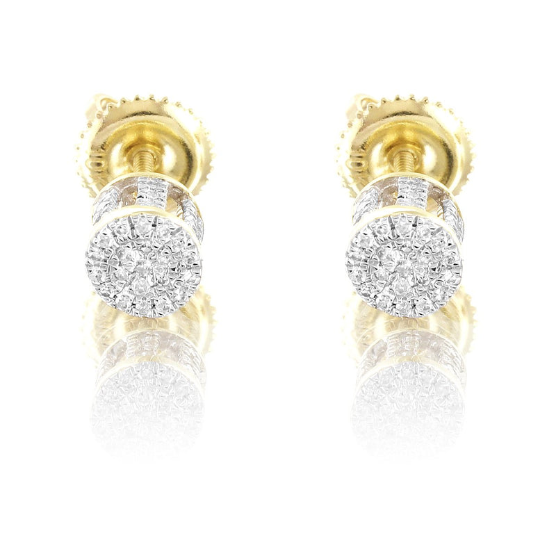 10K Gold Round Diamond Studs Earrings Micro Pave Sides