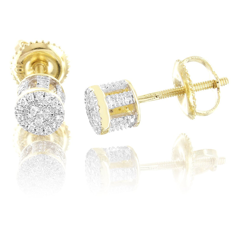 10K Gold Round Diamond Studs Earrings Micro Pave Sides