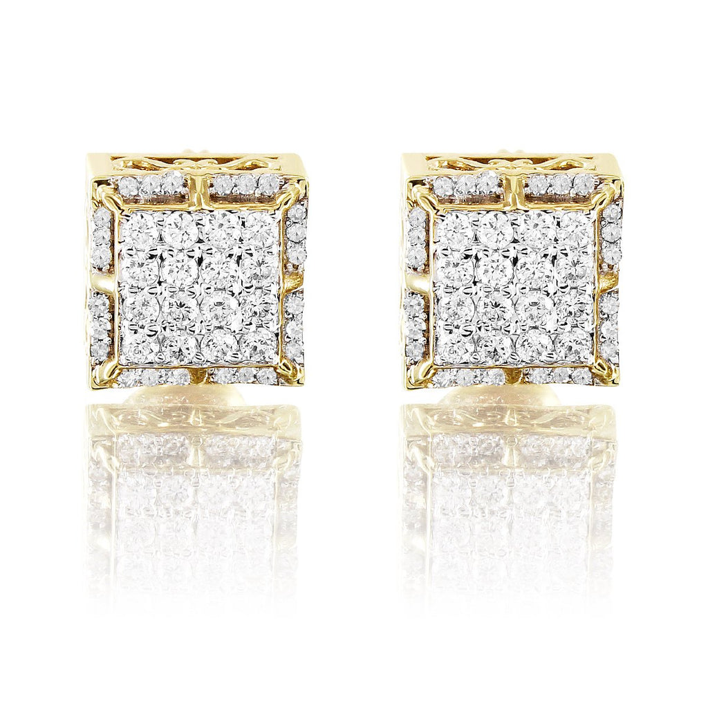 10K Yellow Gold Custom Square Diamond Earrings