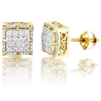 10K Yellow Gold Custom Square Diamond Earrings