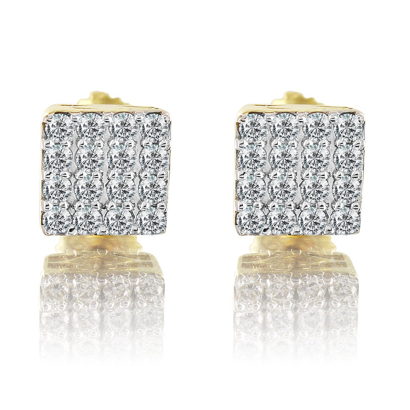 Square 10K Yellow Gold Diamond Earrings