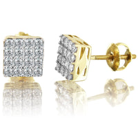 Square 10K Yellow Gold Diamond Earrings