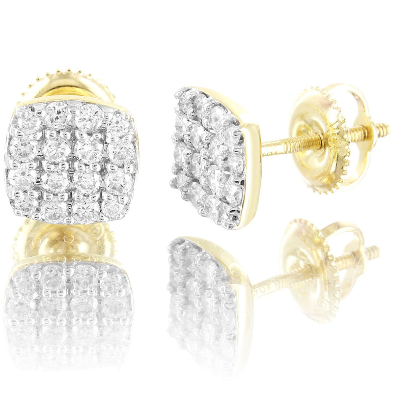 10K Gold Square Micro Pave Diamonds Classy Earrings