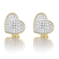 10K Yellow Gold Custom Heart Round Cut Diamond Earrings