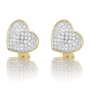 10K Yellow Gold Custom Heart Round Cut Diamond Earrings