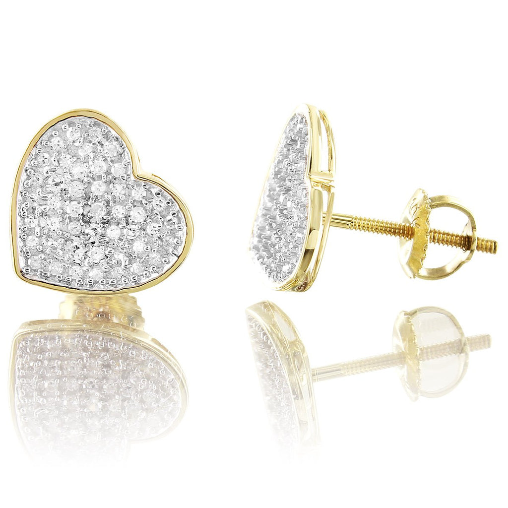 10K Yellow Gold Custom Heart Round Cut Diamond Earrings