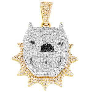 10K Yellow Gold Diamond Dog With Spikes Pendant