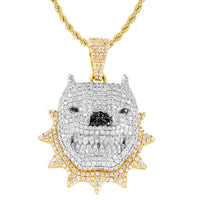 10K Yellow Gold Diamond Dog With Spikes Pendant