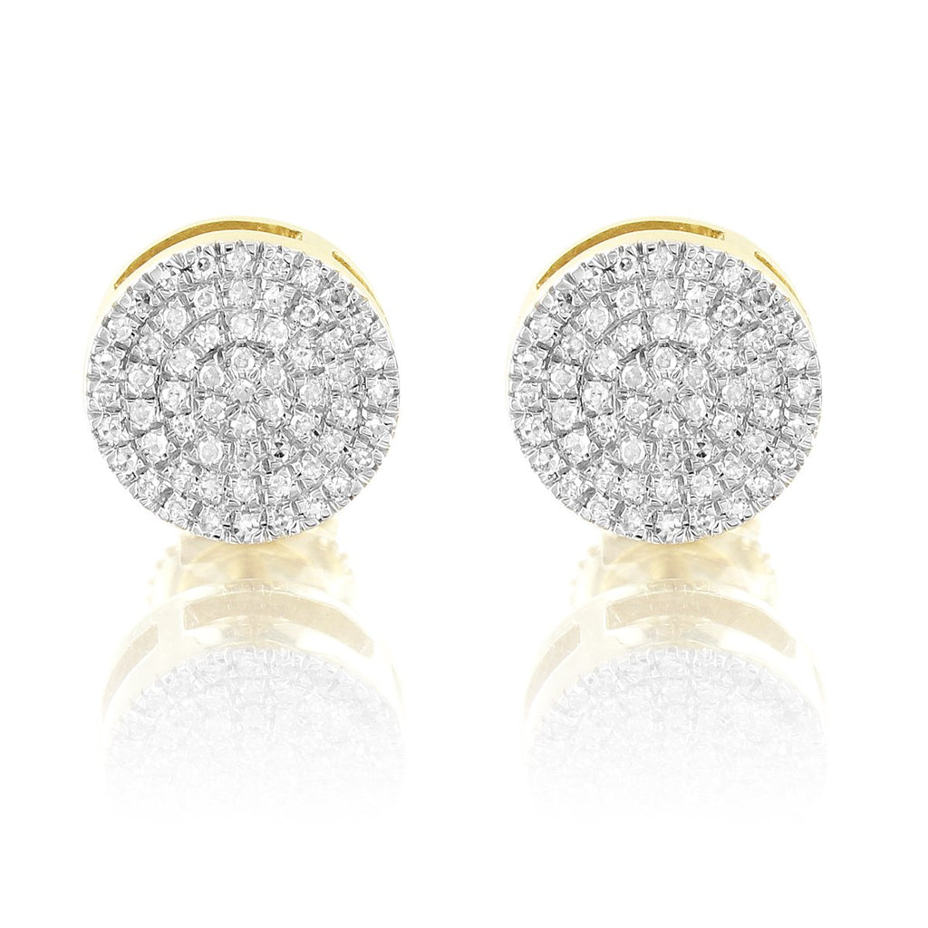 10K Gold Round Cluster Diamonds Earrings Micro Pave Screw Back