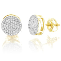 10K Gold Round Cluster Diamonds Earrings Micro Pave Screw Back