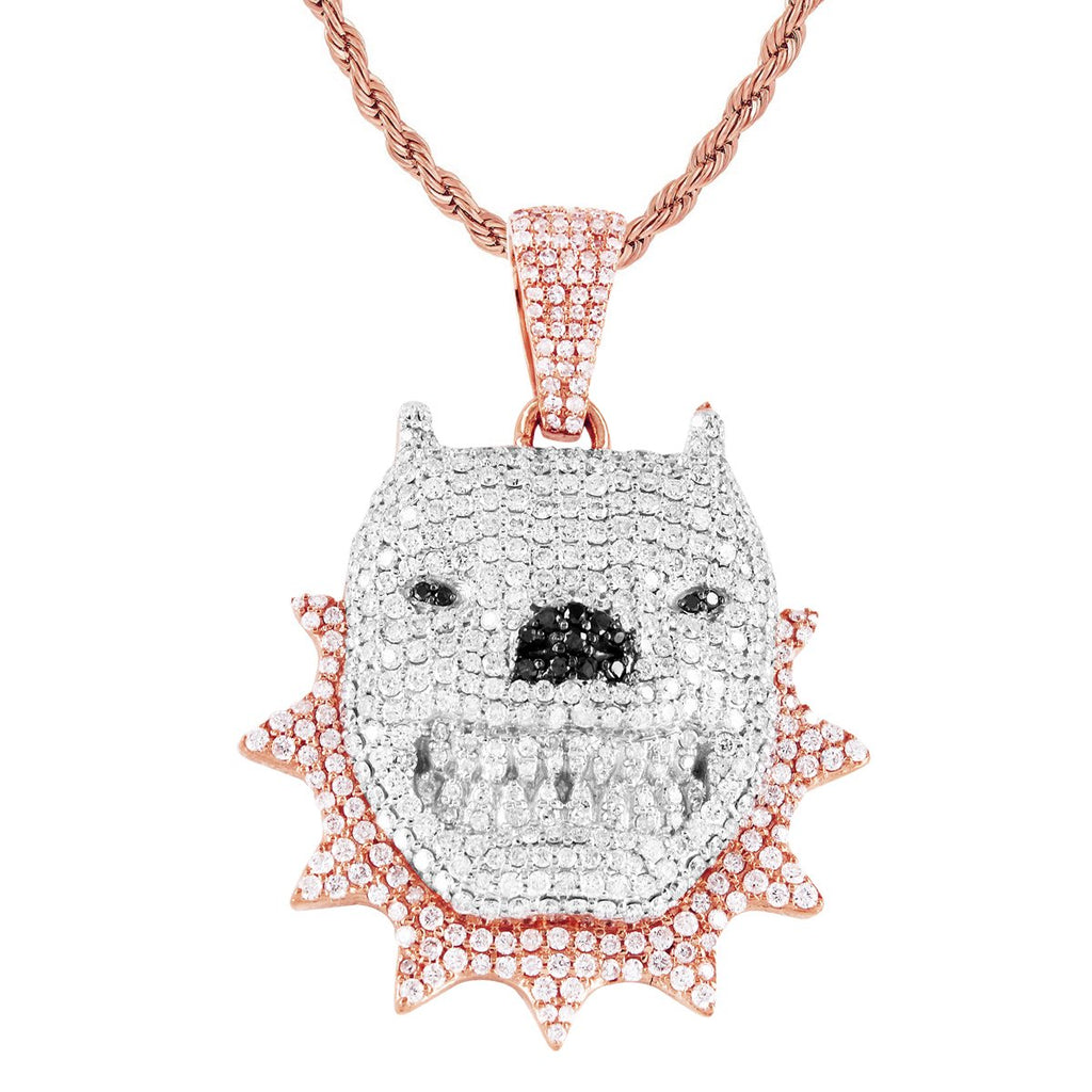 10K Rose Gold Diamond Dog With Spikes Pendant