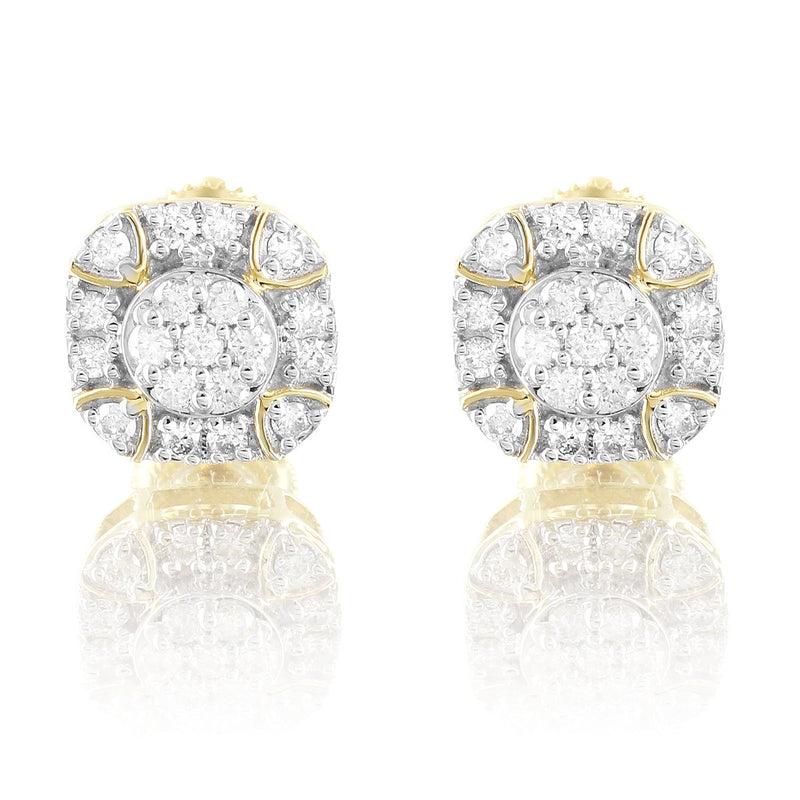 10K Gold Diamond Round Solitaire Flower Screw Back Earrings