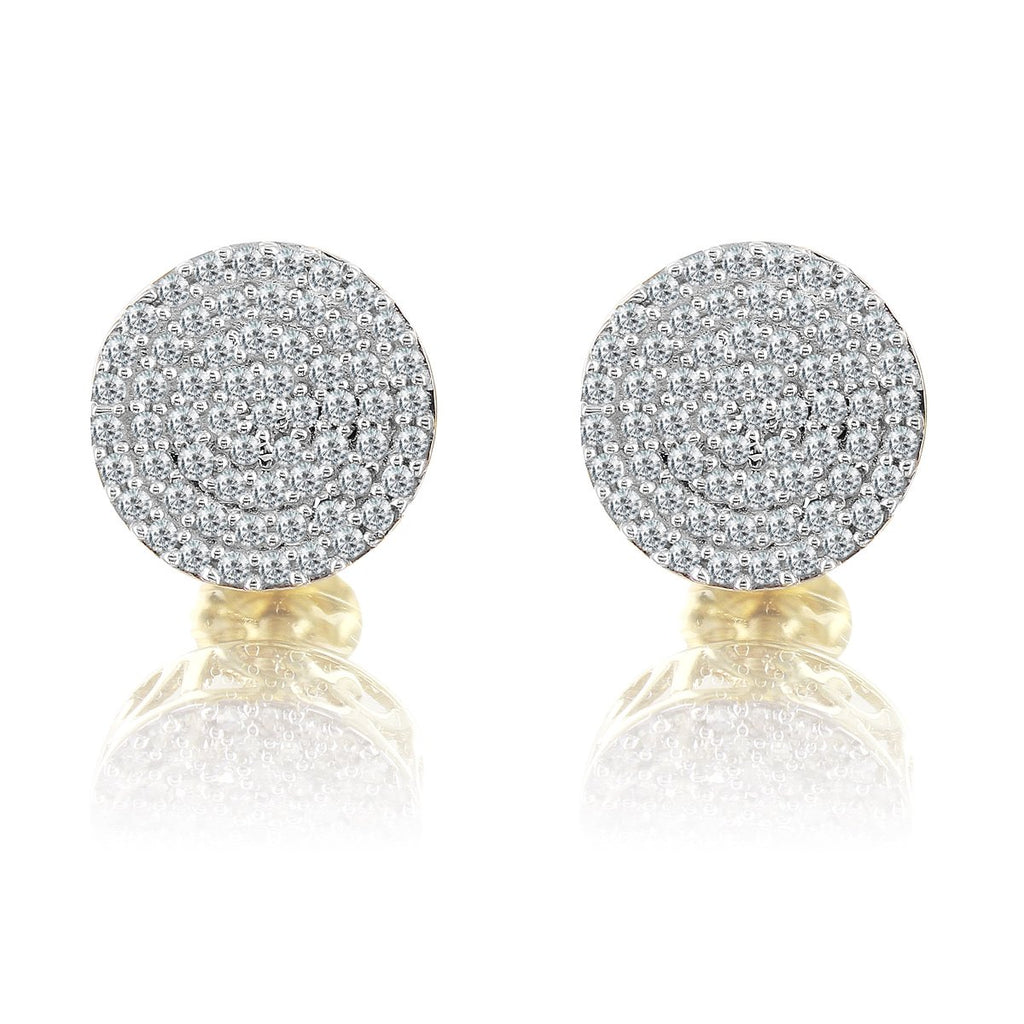 10K Yellow Gold Circle Pave Set Diamond Earrings