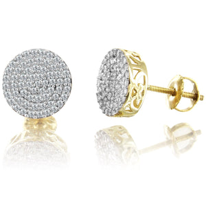 10K Yellow Gold Circle Pave Set Diamond Earrings