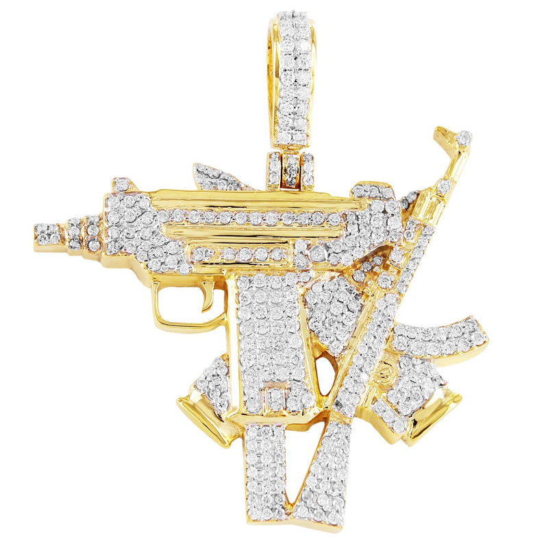 10k Yellow Gold Machine Gun AK Pendant