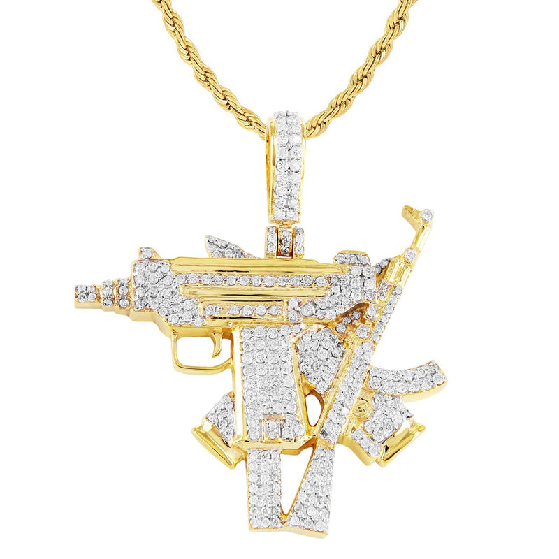 10k Yellow Gold Machine Gun AK Pendant