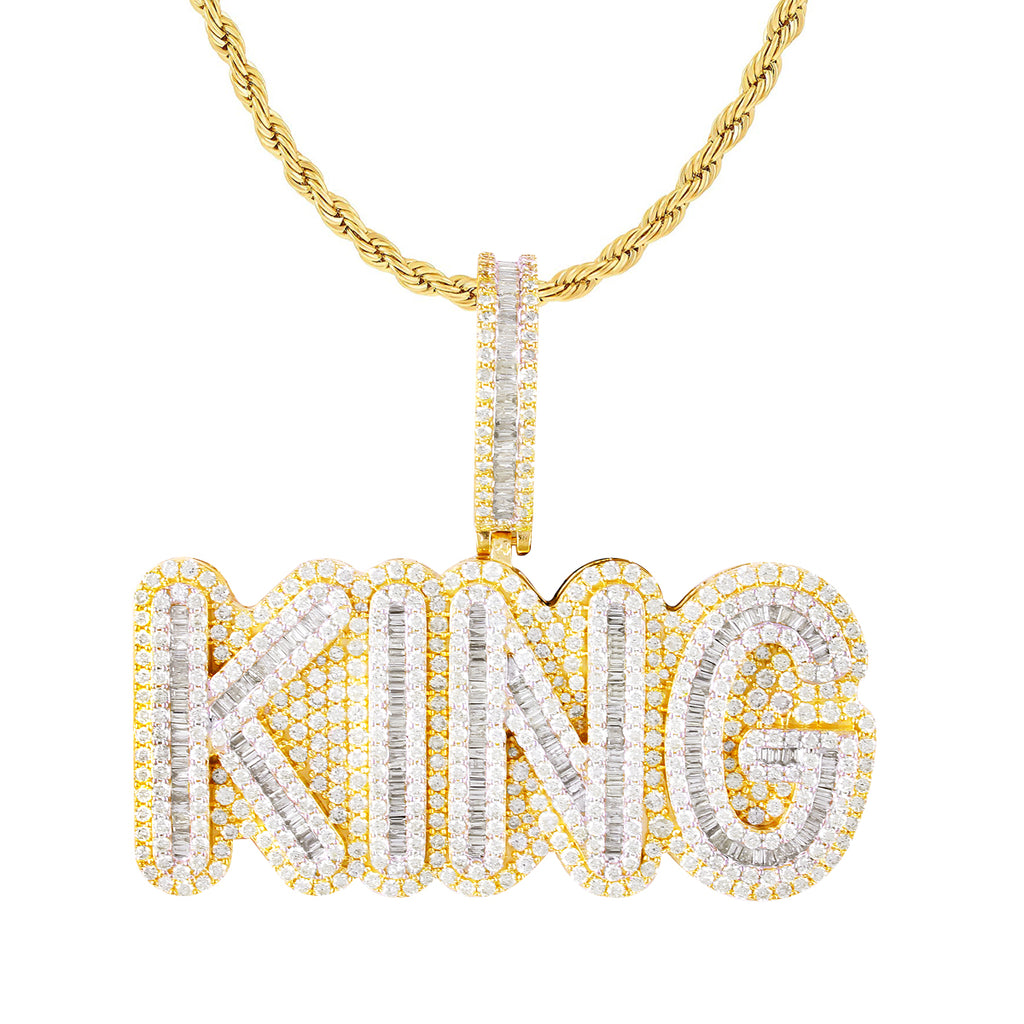 10K Gold Double Layer Baguette King Pendant