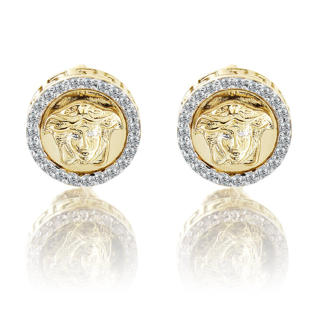 10K Yellow Gold Round Medusa Head Diamond Earrings