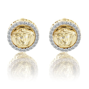 10K Yellow Gold Round Medusa Head Diamond Earrings