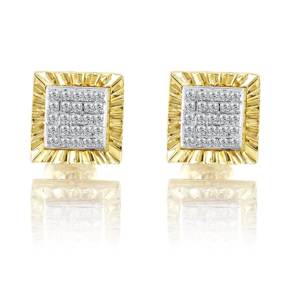 10K Yellow Gold Square Cut Nugget Trim Diamond Earrings