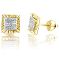 10K Yellow Gold Square Cut Nugget Trim Diamond Earrings