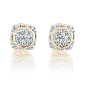 10K Gold Square Diamonds Earrings With A Custom Circle Trim