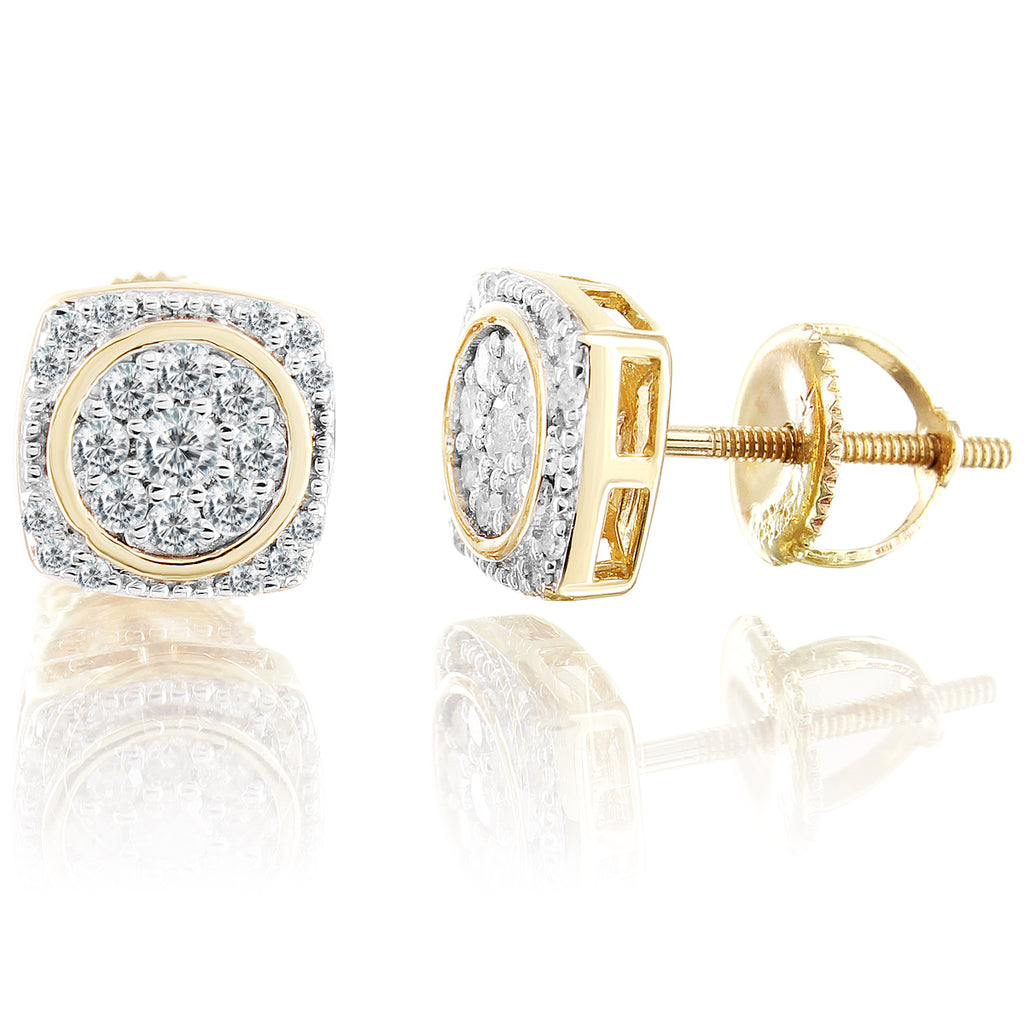 10K Gold Square Diamonds Earrings With A Custom Circle Trim