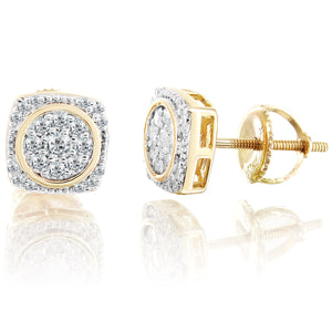 10K Gold Square Diamonds Earrings With A Custom Circle Trim