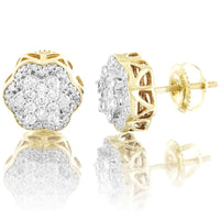 Diamonds Flower Circle Micro Pave 10K Gold Stud Earrings