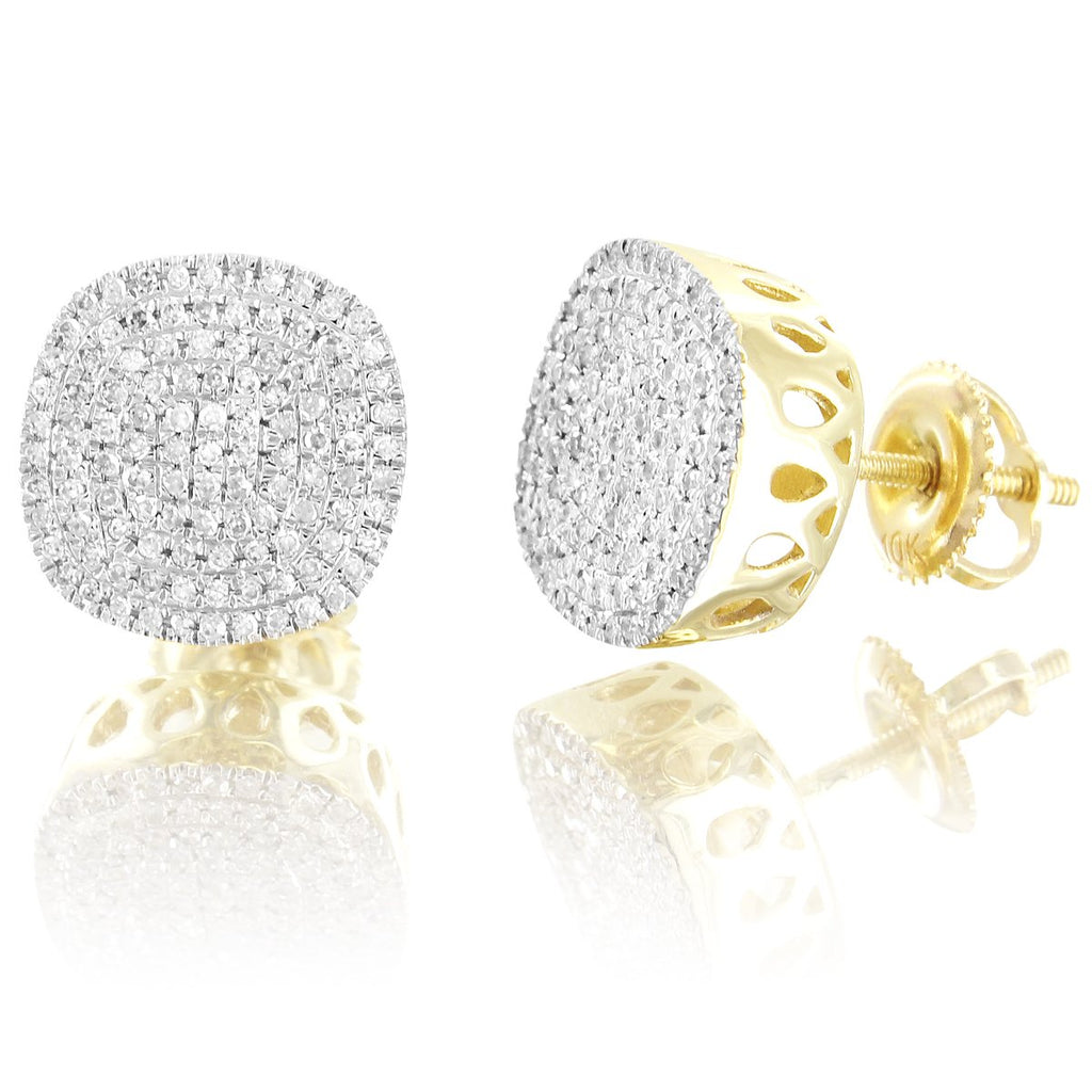 10K Gold Genuine Diamonds Oval Screw Back Studs Earrings